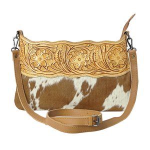 Natural Cowhide Leather Crossbody Bag Handmade Tooled Leather :D